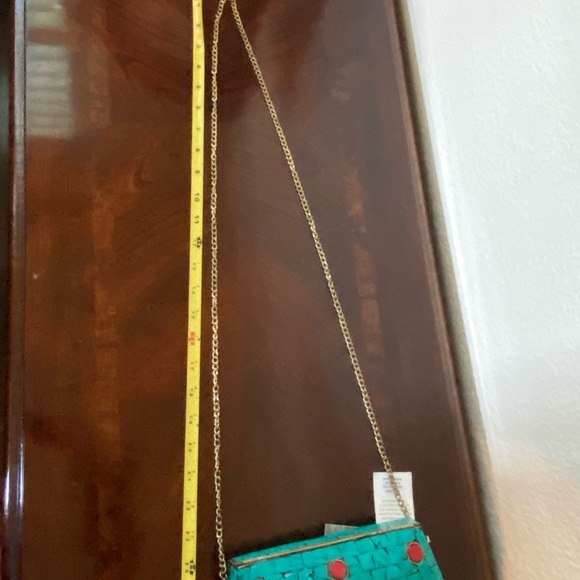 Antik Kraft Metal Convertible Turquoise Purse Mosaic Tiles Gold chain NWT - Picture 8 of 14